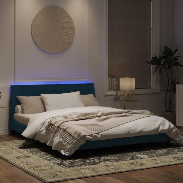 Bettgestell mit LED-Leuchten Blau 160x200 cm Samt