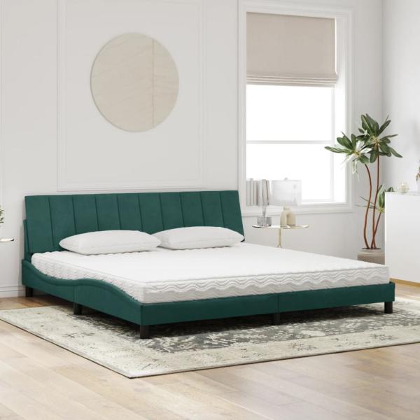 Bett mit Matratze Dunkelgrün 200x200 cm Samt