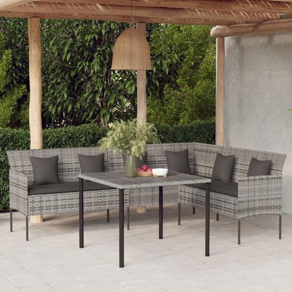 ARDEBO.de - Gartensofa in L-Form mit Kissen Grau Poly Rattan