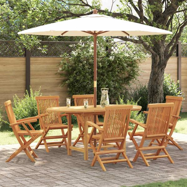ARDEBO.de - 7-teiliges Garten-Dining-Set aus massivem Teakholz