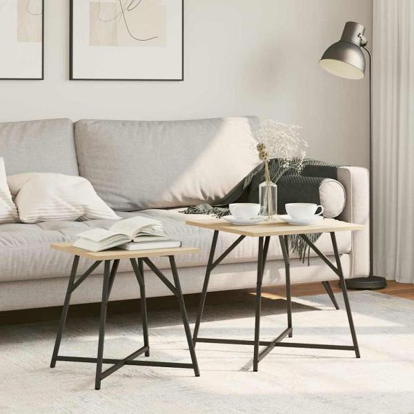 ARDEBO.de - Beistelltisch 2er Set Sonoma Eiche, Holz und Metall