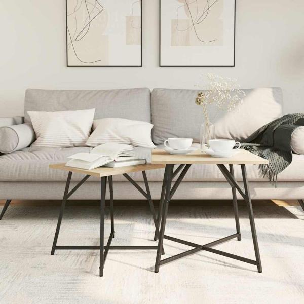 Beistelltisch 2er Set Sonoma Eiche, Holz und Metall