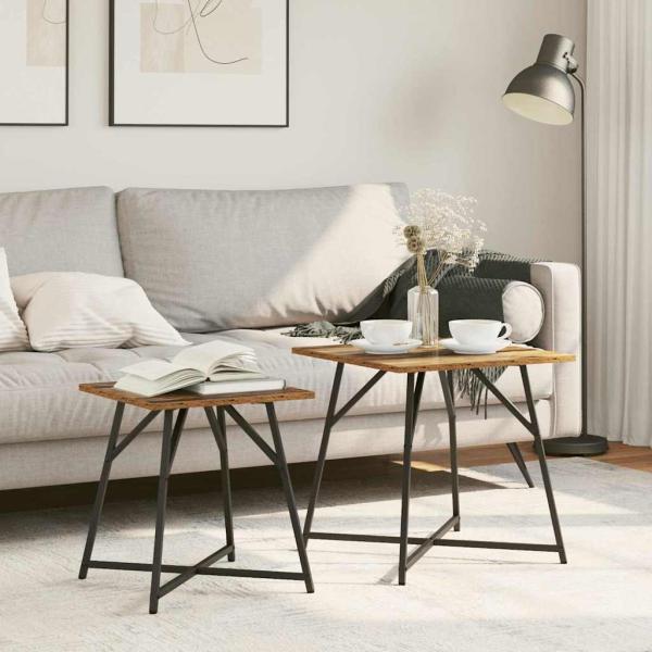 ARDEBO.de - Beistelltisch 2er Set aus altem Holzwerkstoff und Metall