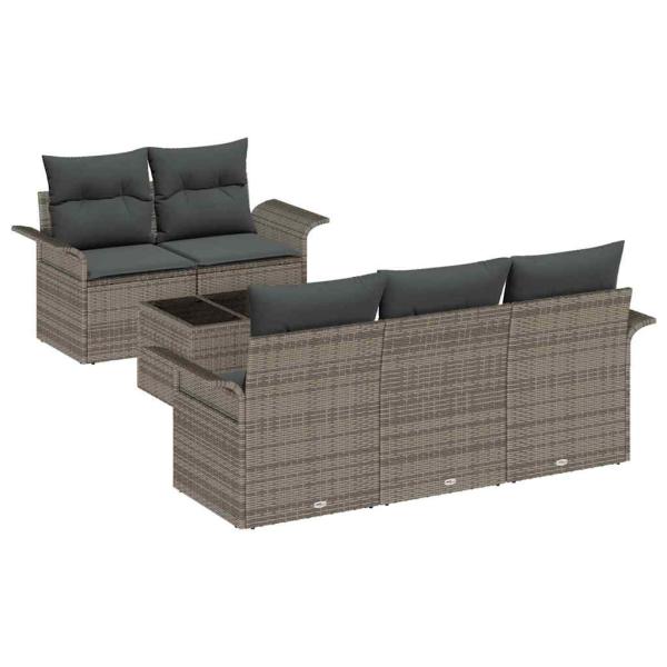 Garten-Sofa-Set Set von 6 Grau Rattan, Polyester Garten-Sofa-Set
