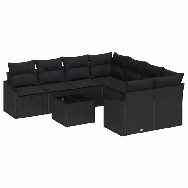 Garten Sofa Set 9-teilig Schwarz Rattan 4-Sitzer Outdoor Sofa