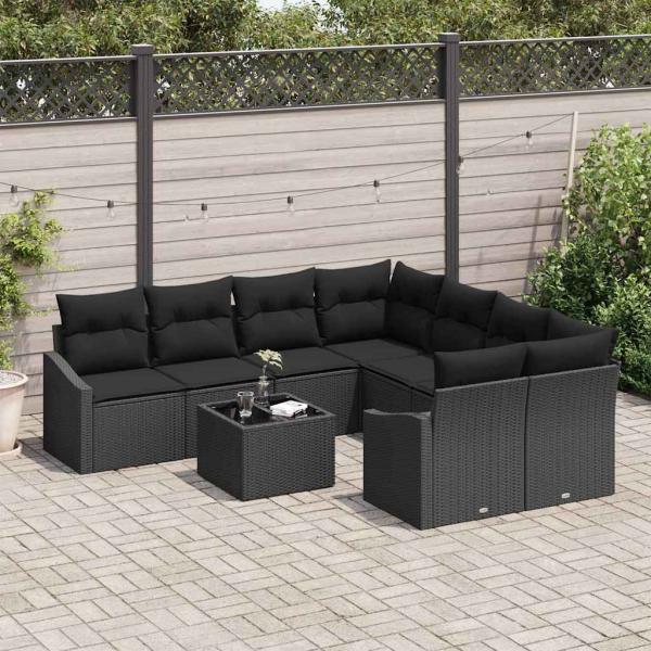 Garten Sofa Set 9-teilig Schwarz Rattan 4-Sitzer Outdoor Sofa