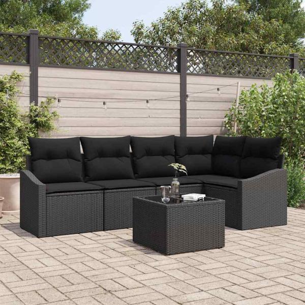 ARDEBO.de - Garten-Sofa-Set Set aus 6 Schwarz Rattan, Stahlrahmen
