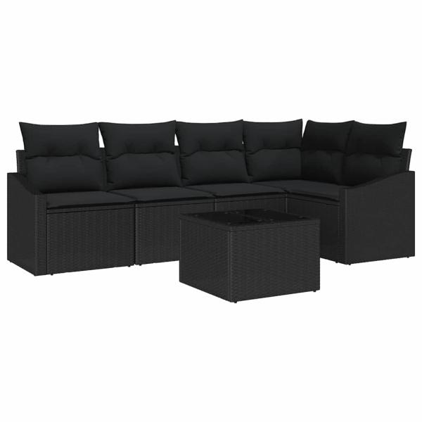 Garten-Sofa-Set Set aus 6 Schwarz Rattan, Stahlrahmen