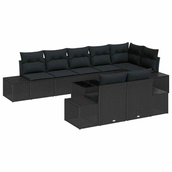 Garten Sofa Set Set aus 9 Schwarz Rattan mit Polyesterkissen