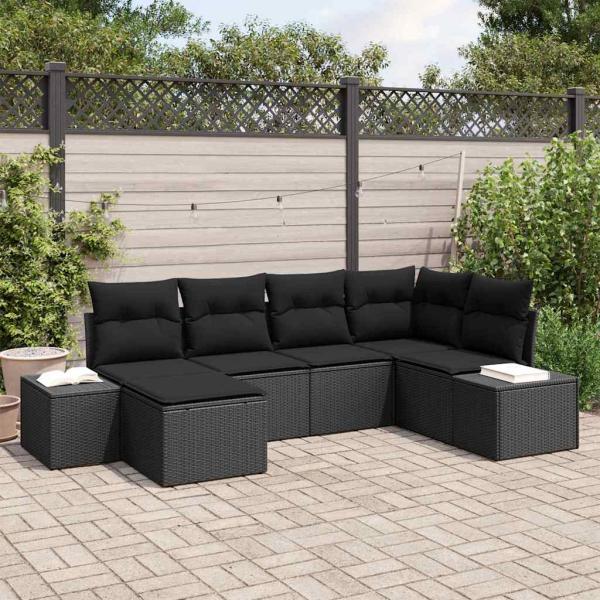 ARDEBO.de - Garten-Sofa-Set 6-teilig Schwarz Rattan, Polyester Garten-Ecksofa