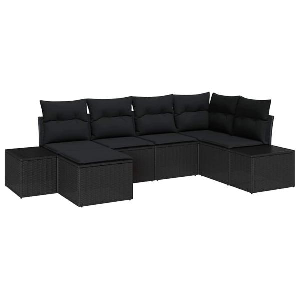 Garten-Sofa-Set 6-teilig Schwarz Rattan, Polyester Garten-Ecksofa