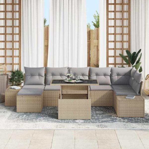 ARDEBO.de - Garten-Sofa-Set Set aus 8 Grau, Beige Rattan, Polyester