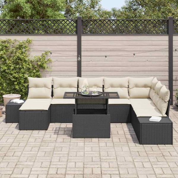 Garten-Sofa-Set Set aus 9 Schwarz, Creme