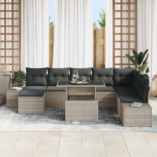 Garten-Sofa-Set  9-teilig Hellbraun, Schwarz