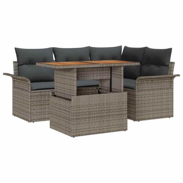 Garten Sofa Set 5 Teile Grau, Braun, Schwarz Rattan, Stahl
