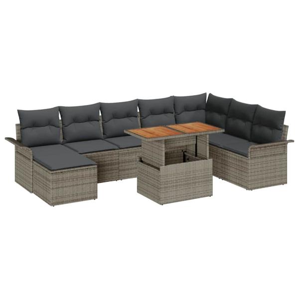 Garten Sofa Set 9 Teile Grau Rattan Garten Esszimmer Set