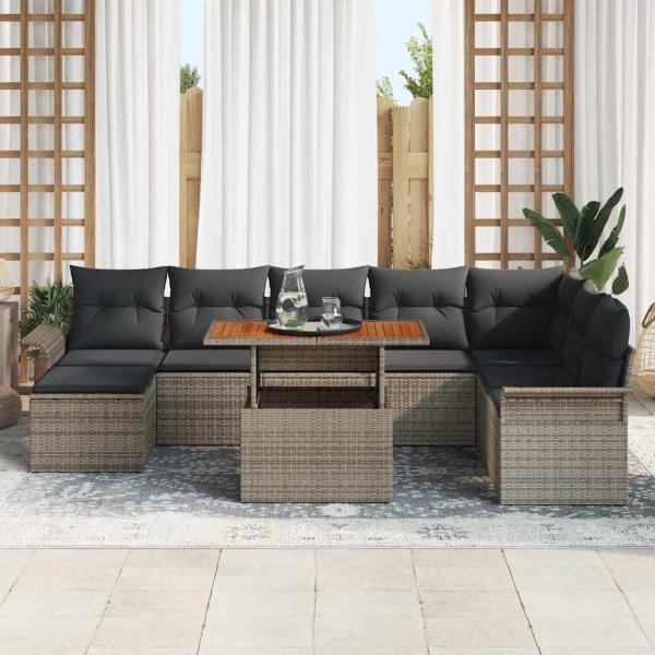 Garten Sofa Set 9 Teile Grau Rattan Garten Esszimmer Set