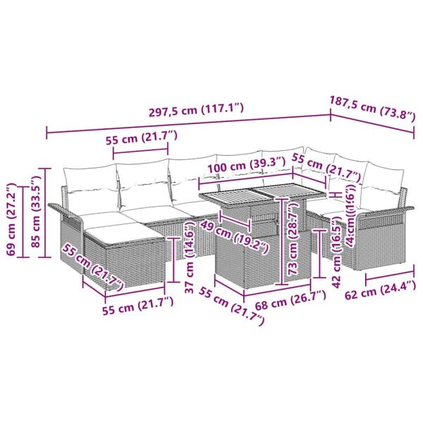 Garten Sofa Set 9 Teile Grau Rattan Garten Esszimmer Set