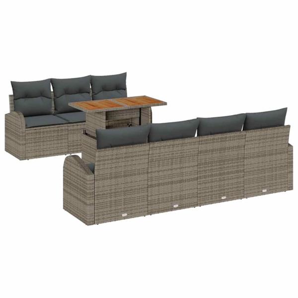 Garten-Sofa-Set Set aus 8 Grau Rattan Garten-Essgruppe