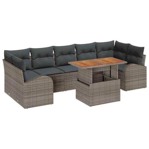 Garten-Sofa-Set 8 Teile Grau, Braun Rattan, Polyester, Glas