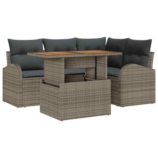 Garten Sofa Set Set aus 5 Grau Polyrattan, Stahl, Stoff