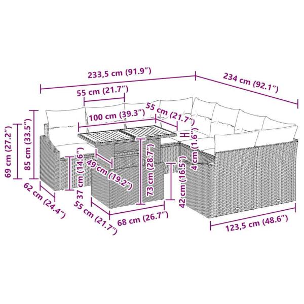 Garten Sofa Set 9-teilig Schwarz Poly Rattan, Stahl Garten Sofa