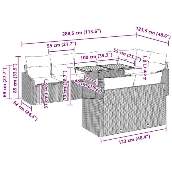 Garten Sofa Set 9-teilig Schwarz und Braun Rattan und Holz