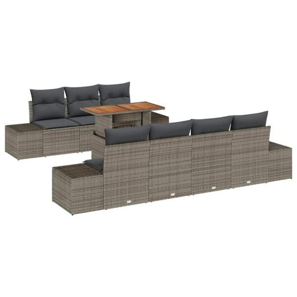 Garten-Sofa-Set Set aus 8 Teilen Grau Rattan, Glas, Holz, Metall