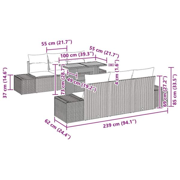 Garten-Sofa-Set Set mit 8 Schwarz und Braun
