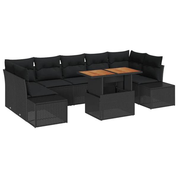 Garten-Sofaset Set aus 8 Schwarz und Naturholz