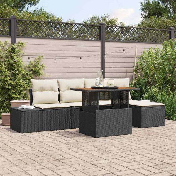 ARDEBO.de - Garten-Sofa-Set 6 Teile Schwarz Rattan Outdoor-Sofa Rechteckig