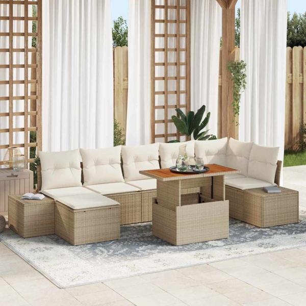 ARDEBO.de - Garten Sofa Set 8-teilig Beige Rattan, Metall, Stoff