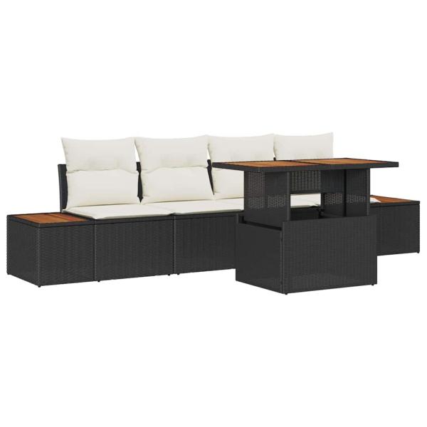 Garten Sofa Set 5-teilig Schwarz, Beige Rattan, Polyesterkissen