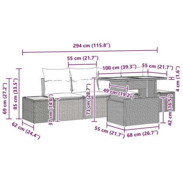 Garten Sofa Set 5-teilig Schwarz, Beige Rattan, Polyesterkissen
