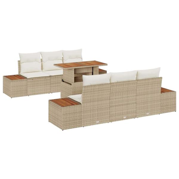 Garten Sofa Set 7-teilig Beige Rattan Garten Essgruppe