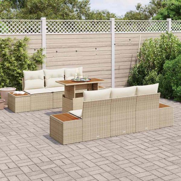 Garten Sofa Set 7-teilig Beige Rattan Garten Essgruppe