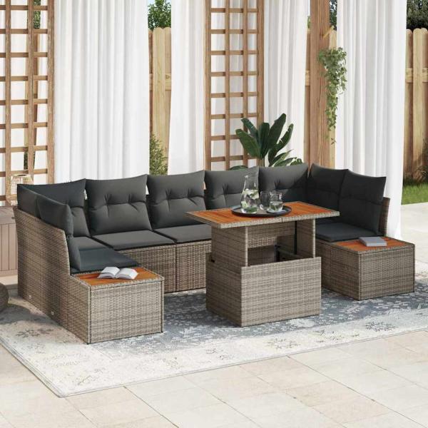 ARDEBO.de - Garten Sofa Set Set von 8 Grau Poly Rattan Garten Esstischset