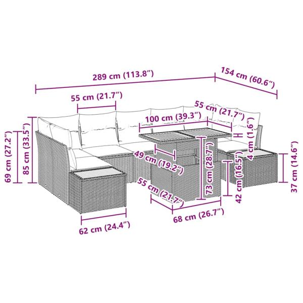 Gartensofa Set 8-teilig Beige und Creme Rattan, Polyesterkissen