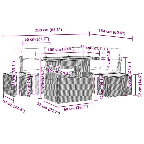 Garten Sofa Set 5-teilig Schwarz Rattan Garten Ecksofa