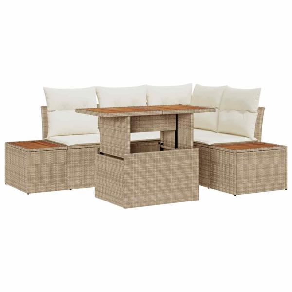 Garten Sofa Set 5-teilig Beige Rattan Garten Ecksofa Rechteckig