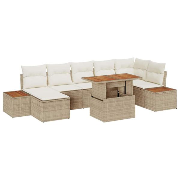ARDEBO.de - Garten-Sofaset Set aus 8 Beige Rattan, Polyester Gartenmöbel