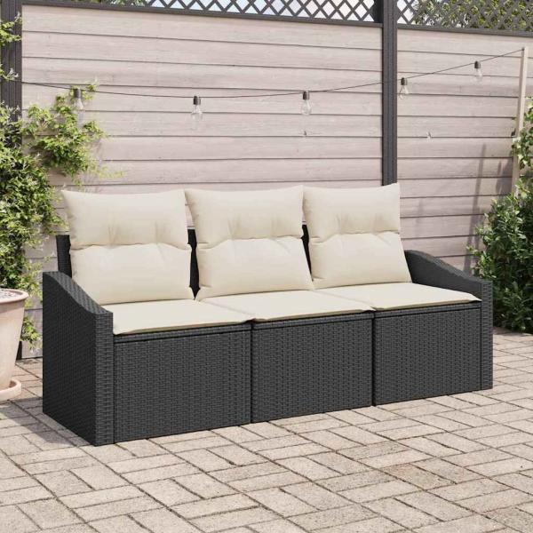 ARDEBO.de - Garten-Sofa-Set 3-teilig Schwarz Rattan Outdoor-Sofa Rechteckig