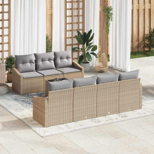 ARDEBO.de - Garten-Sofa-Set 8-teilig Beige Rattan Garten-Dinette Rechteckig