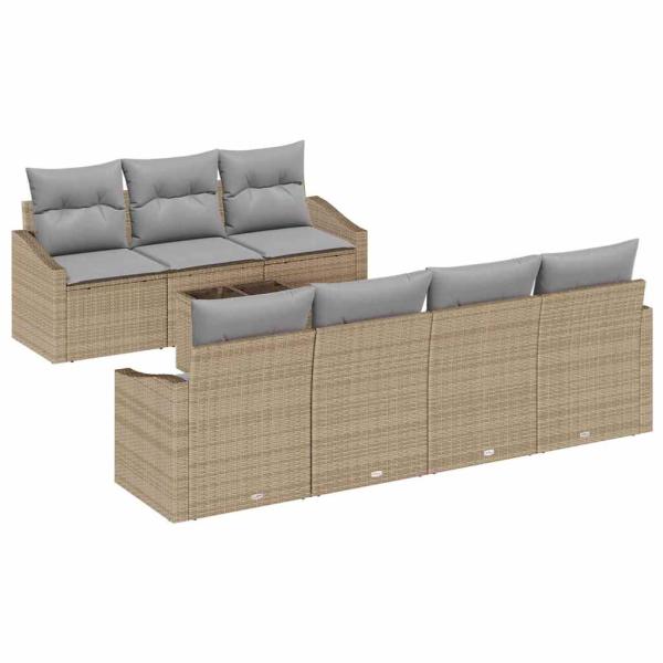 Garten-Sofa-Set 8-teilig Beige Rattan Garten-Dinette Rechteckig