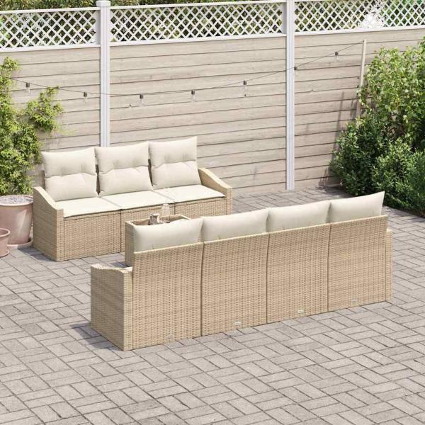 Garten-Sofa-Set 8-teilig Beige Rattan, Polyester Rechteckig