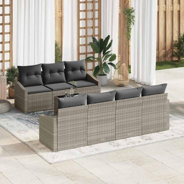 ARDEBO.de - Garten-Sofa-Set Set aus 8 Beige, Dunkelgrau Rattan, Polyester