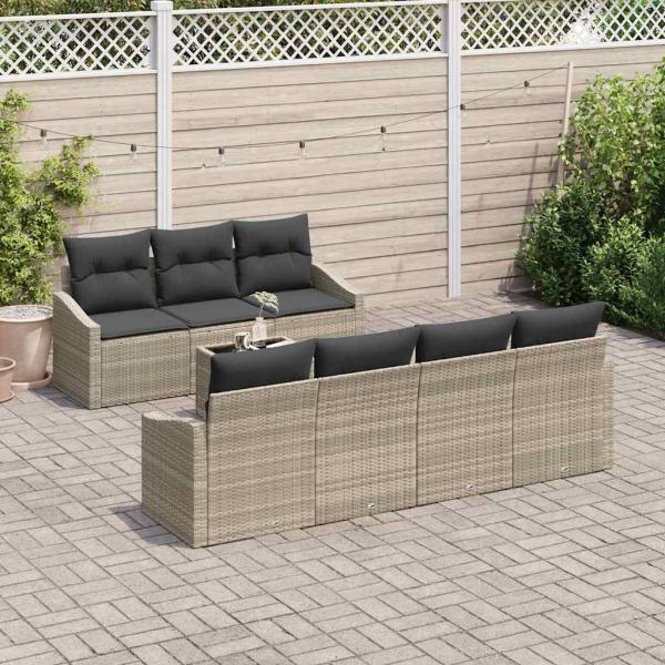 Garten-Sofa-Set Set aus 8 Beige, Dunkelgrau Rattan, Polyester