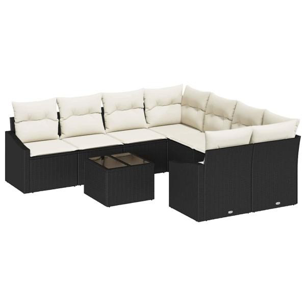 Garten Sofa Set Set aus 9 Creme und Schwarz Rattan, Polyester