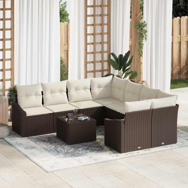 ARDEBO.de - Garten Sofa Set 9-Teilig Braun Rattan Gartensofa mit Stauraum