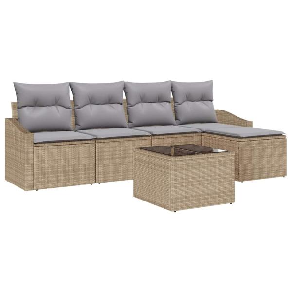 Garten Sofa Set Set aus 6 Beige Polyethylen Rattan Outdoor Sofa